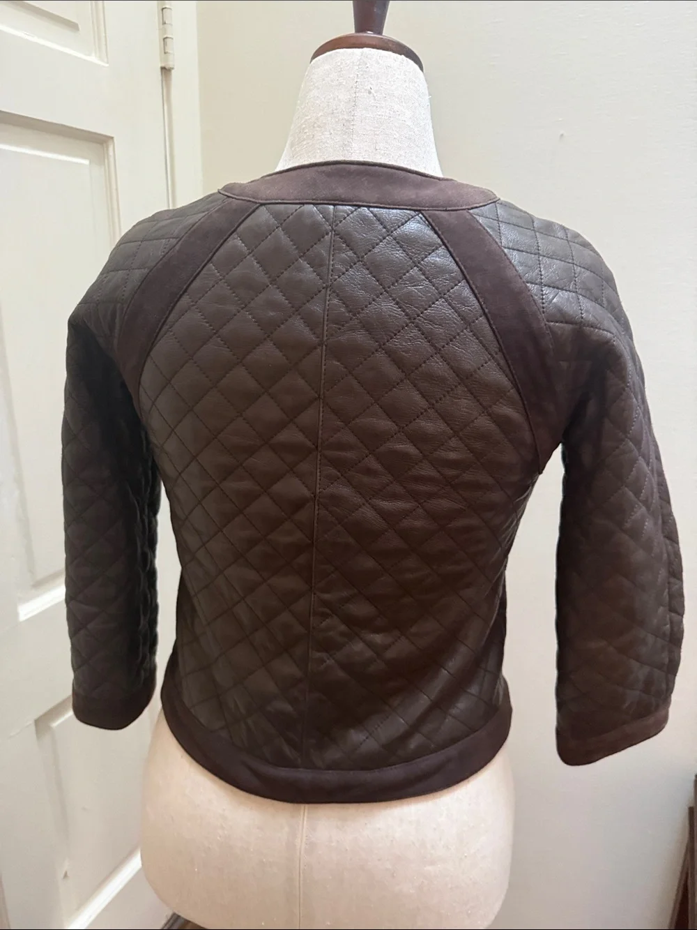 Tory Burch Quilted Brown Leather Zip-Front Jacket